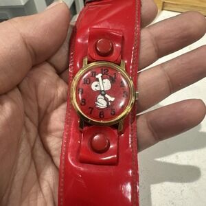 Working 1968 Vintage Snoopy Red Swiss Watch Manual Wind 31mm Fit 7in Rare Unisex
